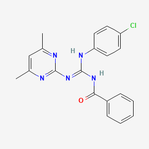 molecular formula C20H18ClN5O B11653999 N-[(Z)-[(4-Chlorophenyl)amino][(4,6-dimethylpyrimidin-2-YL)amino]methylidene]benzamide 