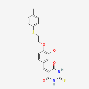 molecular formula C21H20N2O4S2 B11654007 5-(3-methoxy-4-{2-[(4-methylphenyl)sulfanyl]ethoxy}benzylidene)-2-thioxodihydropyrimidine-4,6(1H,5H)-dione 