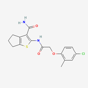 molecular formula C17H17ClN2O3S B11654018 2-{[(4-chloro-2-methylphenoxy)acetyl]amino}-5,6-dihydro-4H-cyclopenta[b]thiophene-3-carboxamide 