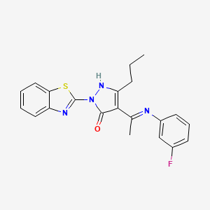 (4E)-2-(1,3-benzothiazol-2-yl)-4-{1-[(3-fluorophenyl)amino]ethylidene}-5-propyl-2,4-dihydro-3H-pyrazol-3-one