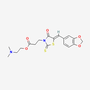 molecular formula C18H20N2O5S2 B11654070 2-(dimethylamino)ethyl 3-[(5Z)-5-(1,3-benzodioxol-5-ylmethylidene)-4-oxo-2-thioxo-1,3-thiazolidin-3-yl]propanoate 