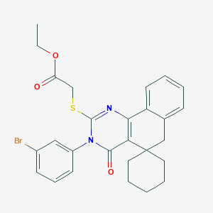 molecular formula C27H27BrN2O3S B11654200 Ethyl 2-[3-(3-bromophenyl)-4-oxo-4,6-dihydro-3H-spiro[benzo[H]quinazoline-5,1'-cyclohexan]-2-ylsulfanyl]acetate 