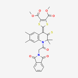 molecular formula C30H26N2O7S3 B11654249 dimethyl 2-{1-[(1,3-dioxo-1,3-dihydro-2H-isoindol-2-yl)acetyl]-2,2,6,7-tetramethyl-3-thioxo-2,3-dihydroquinolin-4(1H)-ylidene}-1,3-dithiole-4,5-dicarboxylate 