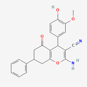 molecular formula C23H20N2O4 B11654277 2-amino-4-(4-hydroxy-3-methoxyphenyl)-5-oxo-7-phenyl-5,6,7,8-tetrahydro-4H-chromene-3-carbonitrile 