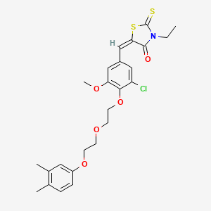 (5E)-5-[(3-Chloro-4-{2-[2-(3,4-dimethylphenoxy)ethoxy]ethoxy}-5-methoxyphenyl)methylidene]-3-ethyl-2-sulfanylidene-1,3-thiazolidin-4-one