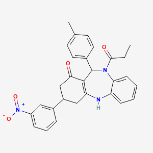 1-[1-hydroxy-11-(4-methylphenyl)-3-(3-nitrophenyl)-2,3,4,11-tetrahydro-10H-dibenzo[b,e][1,4]diazepin-10-yl]propan-1-one