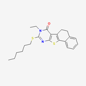 molecular formula C22H26N2OS2 B11654326 13-ethyl-14-hexylsulfanyl-17-thia-13,15-diazatetracyclo[8.7.0.02,7.011,16]heptadeca-1(10),2,4,6,11(16),14-hexaen-12-one 