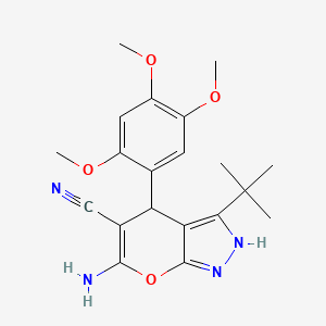 molecular formula C20H24N4O4 B11654394 6-Amino-3-tert-butyl-4-(2,4,5-trimethoxyphenyl)-1,4-dihydropyrano[2,3-c]pyrazole-5-carbonitrile 