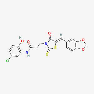 3-[(5Z)-5-(1,3-benzodioxol-5-ylmethylidene)-4-oxo-2-thioxo-1,3-thiazolidin-3-yl]-N-(5-chloro-2-hydroxyphenyl)propanamide