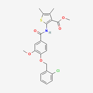 molecular formula C23H22ClNO5S B11654444 Methyl 2-[({4-[(2-chlorobenzyl)oxy]-3-methoxyphenyl}carbonyl)amino]-4,5-dimethylthiophene-3-carboxylate 