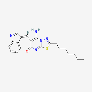 (6Z)-2-heptyl-5-imino-6-(1H-indol-3-ylmethylidene)-5,6-dihydro-7H-[1,3,4]thiadiazolo[3,2-a]pyrimidin-7-one