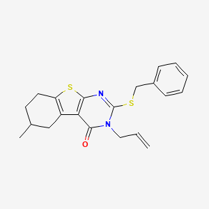 molecular formula C21H22N2OS2 B11654484 2-(benzylsulfanyl)-6-methyl-3-(prop-2-en-1-yl)-5,6,7,8-tetrahydro[1]benzothieno[2,3-d]pyrimidin-4(3H)-one 