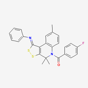 molecular formula C26H21FN2OS2 B11654567 (4-fluorophenyl)[(1Z)-4,4,8-trimethyl-1-(phenylimino)-1,4-dihydro-5H-[1,2]dithiolo[3,4-c]quinolin-5-yl]methanone 