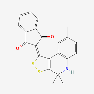 molecular formula C22H17NO2S2 B11654602 2-(4,4,8-trimethyl-4,5-dihydro-1H-[1,2]dithiolo[3,4-c]quinolin-1-ylidene)-1H-indene-1,3(2H)-dione 