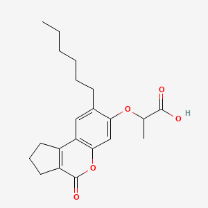 molecular formula C21H26O5 B11654617 2-[(8-Hexyl-4-oxo-1,2,3,4-tetrahydrocyclopenta[c]chromen-7-yl)oxy]propanoic acid 