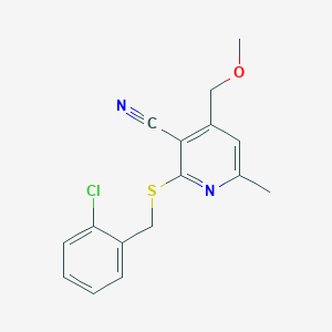 molecular formula C16H15ClN2OS B11654645 2-[(2-Chlorobenzyl)thio]-4-(methoxymethyl)-6-methylnicotinonitrile 