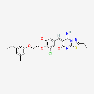 molecular formula C26H27ClN4O4S B11654683 (6Z)-6-{3-chloro-4-[2-(3-ethyl-5-methylphenoxy)ethoxy]-5-methoxybenzylidene}-2-ethyl-5-imino-5,6-dihydro-7H-[1,3,4]thiadiazolo[3,2-a]pyrimidin-7-one 