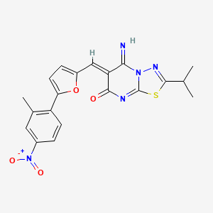 molecular formula C20H17N5O4S B11654737 (6Z)-5-imino-6-{[5-(2-methyl-4-nitrophenyl)furan-2-yl]methylidene}-2-(propan-2-yl)-5,6-dihydro-7H-[1,3,4]thiadiazolo[3,2-a]pyrimidin-7-one 