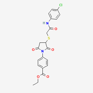 molecular formula C21H19ClN2O5S B11654746 Ethyl 4-[3-({2-[(4-chlorophenyl)amino]-2-oxoethyl}thio)-2,5-dioxopyrrolidin-1-yl]benzoate 