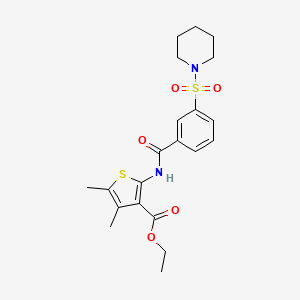 molecular formula C21H26N2O5S2 B11654769 Ethyl 4,5-dimethyl-2-({[3-(piperidin-1-ylsulfonyl)phenyl]carbonyl}amino)thiophene-3-carboxylate 