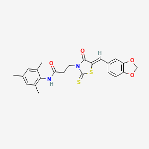 3-[(5Z)-5-(1,3-benzodioxol-5-ylmethylidene)-4-oxo-2-thioxo-1,3-thiazolidin-3-yl]-N-(2,4,6-trimethylphenyl)propanamide