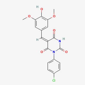 molecular formula C19H15ClN2O6 B11654833 (5E)-1-(4-chlorophenyl)-5-(4-hydroxy-3,5-dimethoxybenzylidene)pyrimidine-2,4,6(1H,3H,5H)-trione 