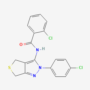 molecular formula C18H13Cl2N3OS B11654838 2-Chloro-N-[2-(4-chlorophenyl)-2H,4H,6H-thieno[3,4-C]pyrazol-3-YL]benzamide 