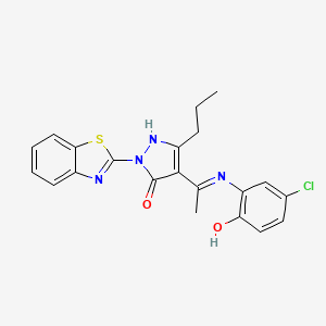 (4E)-2-(1,3-benzothiazol-2-yl)-4-{1-[(5-chloro-2-hydroxyphenyl)amino]ethylidene}-5-propyl-2,4-dihydro-3H-pyrazol-3-one