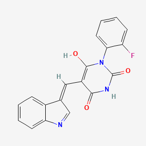 molecular formula C19H12FN3O3 B11654865 (5E)-1-(2-fluorophenyl)-5-(1H-indol-3-ylmethylidene)-1,3-diazinane-2,4,6-trione 