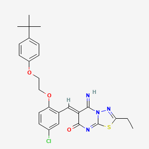 molecular formula C26H27ClN4O3S B11654953 (6Z)-6-{2-[2-(4-tert-butylphenoxy)ethoxy]-5-chlorobenzylidene}-2-ethyl-5-imino-5,6-dihydro-7H-[1,3,4]thiadiazolo[3,2-a]pyrimidin-7-one 