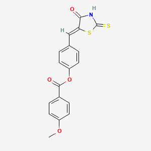 molecular formula C18H13NO4S2 B11655045 4-[(Z)-(4-oxo-2-thioxo-1,3-thiazolidin-5-ylidene)methyl]phenyl 4-methoxybenzoate 