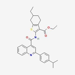 molecular formula C32H34N2O3S B11655167 Ethyl 6-ethyl-2-[({2-[4-(propan-2-yl)phenyl]quinolin-4-yl}carbonyl)amino]-4,5,6,7-tetrahydro-1-benzothiophene-3-carboxylate 