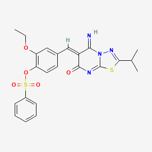 2-ethoxy-4-{(Z)-[5-imino-7-oxo-2-(propan-2-yl)-5H-[1,3,4]thiadiazolo[3,2-a]pyrimidin-6(7H)-ylidene]methyl}phenyl benzenesulfonate