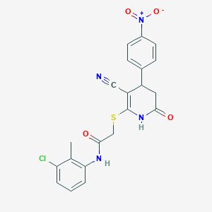 molecular formula C21H17ClN4O4S B11655225 N-(3-chloro-2-methylphenyl)-2-{[3-cyano-4-(4-nitrophenyl)-6-oxo-1,4,5,6-tetrahydropyridin-2-yl]sulfanyl}acetamide 