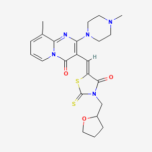 molecular formula C23H27N5O3S2 B11655241 9-Methyl-2-(4-methyl-1-piperazinyl)-3-{(Z)-[4-oxo-3-(tetrahydro-2-furanylmethyl)-2-thioxo-1,3-thiazolidin-5-ylidene]methyl}-4H-pyrido[1,2-A]pyrimidin-4-one CAS No. 361996-90-9