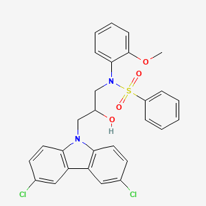 molecular formula C28H24Cl2N2O4S B11655251 N-[3-(3,6-dichloro-9H-carbazol-9-yl)-2-hydroxypropyl]-N-(2-methoxyphenyl)benzenesulfonamide 