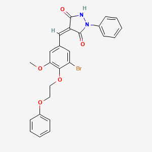 molecular formula C25H21BrN2O5 B11655285 (4Z)-4-[3-bromo-5-methoxy-4-(2-phenoxyethoxy)benzylidene]-1-phenylpyrazolidine-3,5-dione 