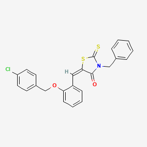 molecular formula C24H18ClNO2S2 B11655297 (5E)-3-Benzyl-5-({2-[(4-chlorophenyl)methoxy]phenyl}methylidene)-2-sulfanylidene-1,3-thiazolidin-4-one 