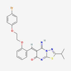 molecular formula C23H21BrN4O3S B11655309 (6Z)-6-{2-[2-(4-bromophenoxy)ethoxy]benzylidene}-5-imino-2-(propan-2-yl)-5,6-dihydro-7H-[1,3,4]thiadiazolo[3,2-a]pyrimidin-7-one 