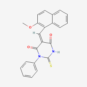 molecular formula C22H16N2O3S B11655340 (5E)-5-[(2-methoxynaphthalen-1-yl)methylidene]-1-phenyl-2-sulfanylidene-1,3-diazinane-4,6-dione 