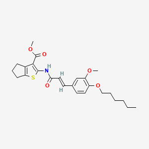 molecular formula C25H31NO5S B11655363 methyl 2-({(2E)-3-[4-(hexyloxy)-3-methoxyphenyl]prop-2-enoyl}amino)-5,6-dihydro-4H-cyclopenta[b]thiophene-3-carboxylate 