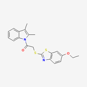 molecular formula C21H20N2O2S2 B11655374 1-(2,3-dimethyl-1H-indol-1-yl)-2-[(6-ethoxy-1,3-benzothiazol-2-yl)sulfanyl]ethanone 