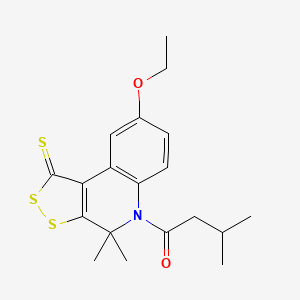 molecular formula C19H23NO2S3 B11655413 1-(8-ethoxy-4,4-dimethyl-1-thioxo-1,4-dihydro-5H-[1,2]dithiolo[3,4-c]quinolin-5-yl)-3-methylbutan-1-one 