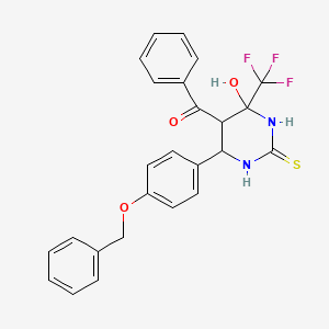 molecular formula C25H21F3N2O3S B11655423 {6-[4-(Benzyloxy)phenyl]-4-hydroxy-2-thioxo-4-(trifluoromethyl)hexahydropyrimidin-5-yl}(phenyl)methanone 