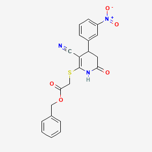 molecular formula C21H17N3O5S B11655436 Benzyl {[3-cyano-4-(3-nitrophenyl)-6-oxo-1,4,5,6-tetrahydropyridin-2-yl]sulfanyl}acetate 