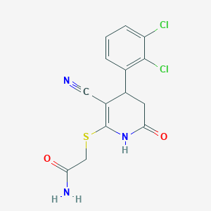 molecular formula C14H11Cl2N3O2S B11655469 2-{[3-Cyano-4-(2,3-dichlorophenyl)-6-oxo-1,4,5,6-tetrahydropyridin-2-yl]sulfanyl}acetamide 