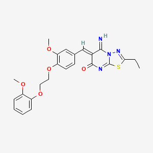 molecular formula C24H24N4O5S B11655518 (6Z)-2-ethyl-5-imino-6-{3-methoxy-4-[2-(2-methoxyphenoxy)ethoxy]benzylidene}-5,6-dihydro-7H-[1,3,4]thiadiazolo[3,2-a]pyrimidin-7-one 