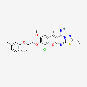 molecular formula C27H29ClN4O4S B11655562 (6Z)-6-(3-chloro-5-methoxy-4-{2-[5-methyl-2-(propan-2-yl)phenoxy]ethoxy}benzylidene)-2-ethyl-5-imino-5,6-dihydro-7H-[1,3,4]thiadiazolo[3,2-a]pyrimidin-7-one 