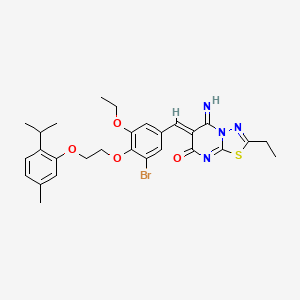 (6Z)-6-(3-bromo-5-ethoxy-4-{2-[5-methyl-2-(propan-2-yl)phenoxy]ethoxy}benzylidene)-2-ethyl-5-imino-5,6-dihydro-7H-[1,3,4]thiadiazolo[3,2-a]pyrimidin-7-one