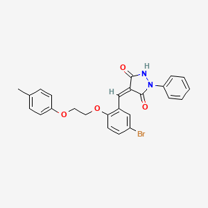 molecular formula C25H21BrN2O4 B11655653 (4Z)-4-{5-bromo-2-[2-(4-methylphenoxy)ethoxy]benzylidene}-1-phenylpyrazolidine-3,5-dione 